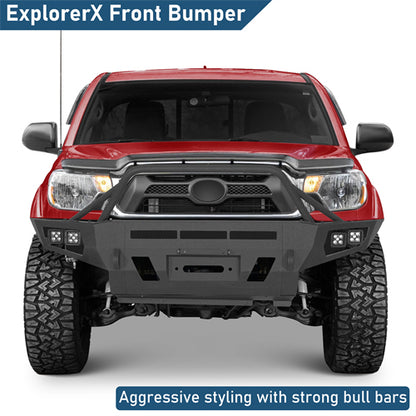 ExplorerX Front Bumper w/ LED Spot Lights For 2012-2015 Toyota Tacoma - Ultralisk4x4