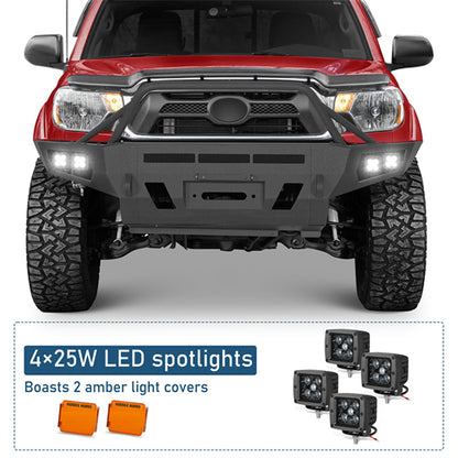 ExplorerX Front Bumper w/ LED Spot Lights For 2012-2015 Toyota Tacoma - Ultralisk4x4