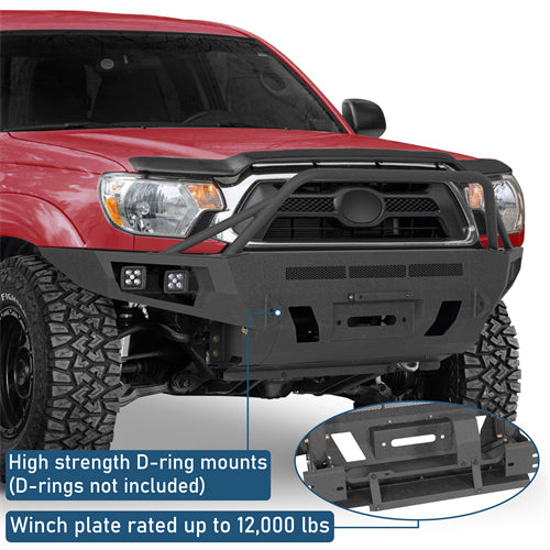 ExplorerX Front Bumper w/ LED Spot Lights For 2012-2015 Toyota Tacoma - Ultralisk4x4