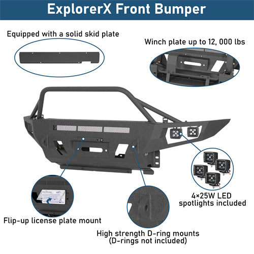 ExplorerX Front Bumper w/ LED Spot Lights For 2012-2015 Toyota Tacoma - Ultralisk4x4