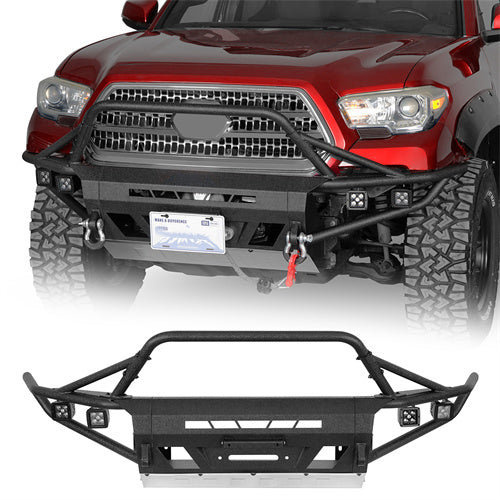 Aftermarket Tube Front Bumper w/ 4 LED Spot Lights For 2016-2023 Toyota Tacoma 3rd Gen - Ultralisk4x4