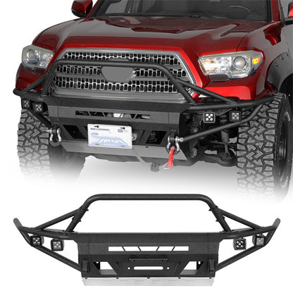 Aftermarket Tube Front Bumper w/ 4 LED Spot Lights For 2016-2023 Toyota Tacoma 3rd Gen - Ultralisk4x4