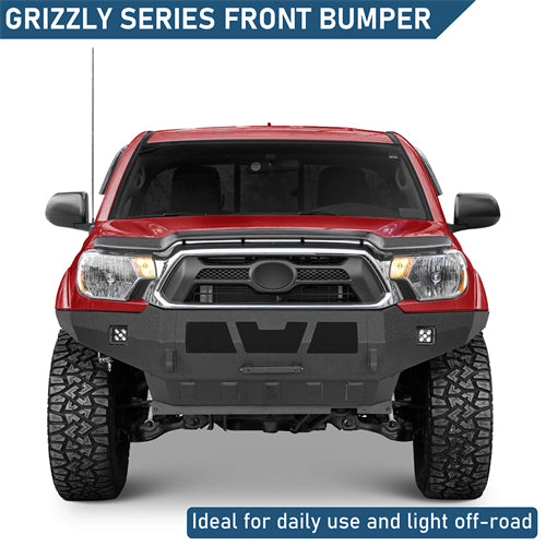 Grizzly Series Full-Width Front Bumper w/ LED Lights For 2012-2015 Toyota Tacoma - Ultralisk4x4