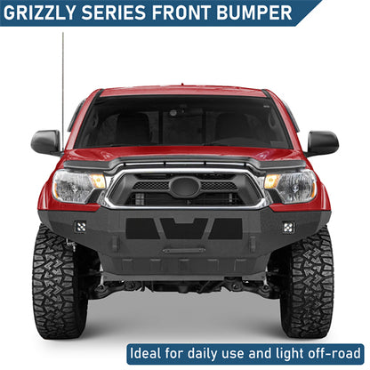 Grizzly Series Full-Width Front Bumper w/ LED Lights For 2012-2015 Toyota Tacoma - Ultralisk4x4