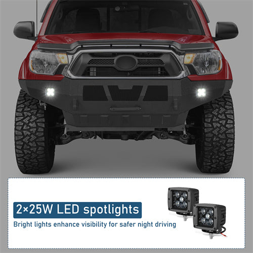 Grizzly Series Full-Width Front Bumper w/ LED Lights For 2012-2015 Toyota Tacoma - Ultralisk4x4