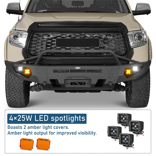ExplorerX Front Bumper w/ LED Spot Lights For 2014-2021 Toyota Tundra - Ultralisk4x4