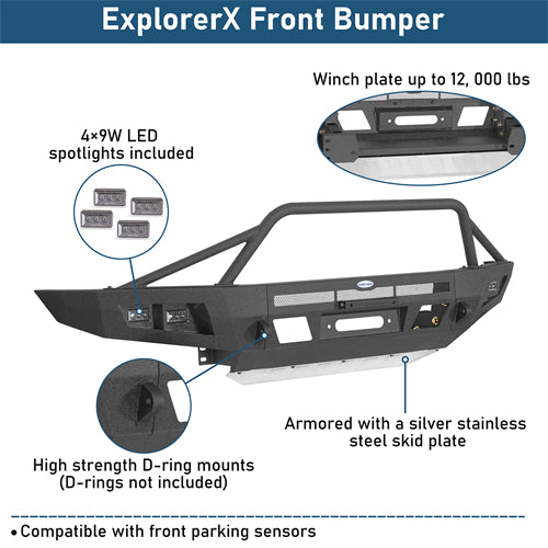 ExplorerX Front Bumper w/ LED Spot Lights For 2014-2021 Toyota Tundra - Ultralisk4x4