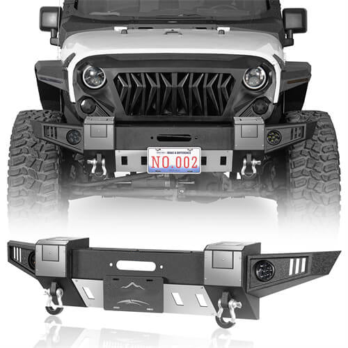 Front Bumper w/ Winch Plate & LED Lights For 2007-2018 Jeep Wrangler JK - Ultralisk4x4