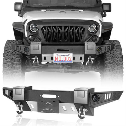 Front Bumper w/ Winch Plate & LED Lights For 2007-2018 Jeep Wrangler JK - Ultralisk4x4