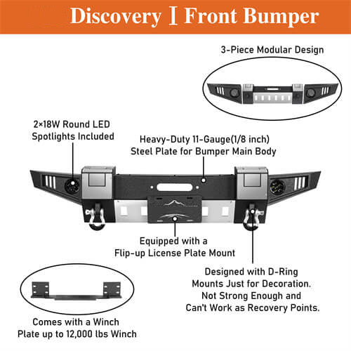 Front Bumper w/ Winch Plate & LED Lights For 2007-2018 Jeep Wrangler JK - Ultralisk4x4