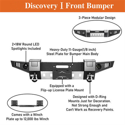 Front Bumper w/ Winch Plate & LED Lights For 2007-2018 Jeep Wrangler JK - Ultralisk4x4