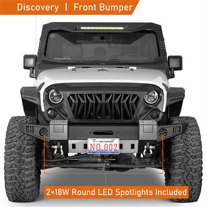Front Bumper w/ Winch Plate & LED Lights For 2007-2018 Jeep Wrangler JK - Ultralisk4x4