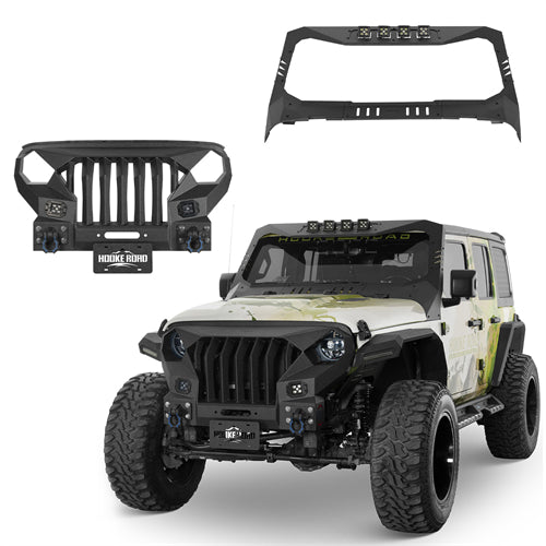 Mad Max Front Bumper w/Wings & Windshield Frame Cover(18-25 Jeep Wrangler JL & Gladiator JT(Excluding Wrangler 4xe, Rubicon 392, JT Mojave)) - Ultralisk 4x4