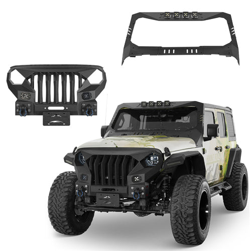 Mad Max Front Bumper w/Wings & Windshield Frame Cover(18-26 Jeep Wrangler JL & Gladiator JT(Excluding Wrangler 4xe, Rubicon 392, JT Mojave)) - Ultralisk 4x4
