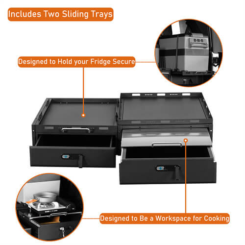 Cargo Drawer System & Fridge Slide Mount For 2015-2024 Jeep Wrangler JK/JL 4-Door-Ultralisk4x4-u2089s-9
