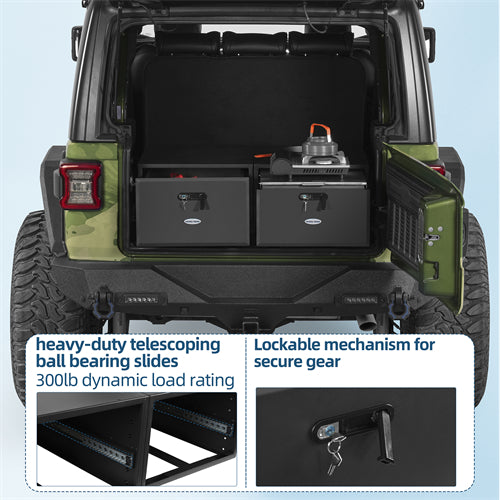 Dual Drawer Storage System For 2015-2025 Jeep Wrangler JK & JL 4-Door / 2021-2025 Ford Bronco 4-Door - Ultralisk4x4