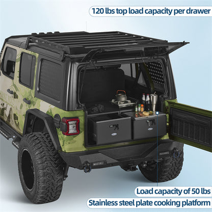 Dual Drawer Storage System For 2015-2025 Jeep Wrangler JK & JL 4-Door / 2021-2025 Ford Bronco 4-Door - Ultralisk4x4