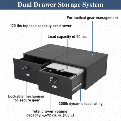 Dual Drawer Storage System For 2015-2025 Jeep Wrangler JK & JL 4-Door / 2021-2025 Ford Bronco 4-Door - Ultralisk4x4