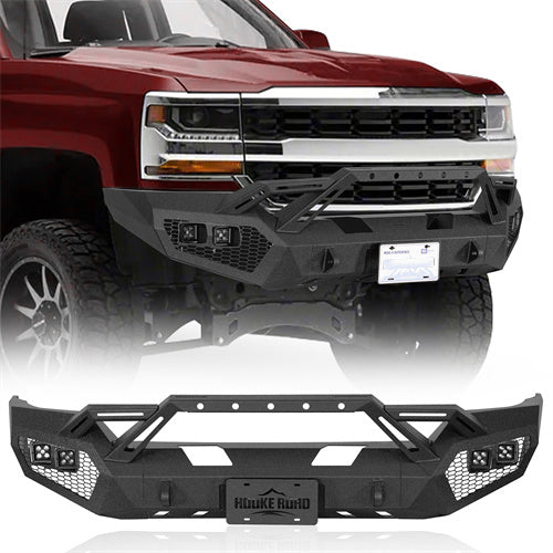 Earthshaker Series Front Bumper w/ Winch Plate & 4 × LED Lights For 2016-2018 Chevy Silverado 1500 - Ultralisk4x4