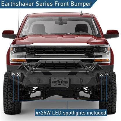 Earthshaker Series Front Bumper w/ Winch Plate & 4 × LED Lights For 2016-2018 Chevy Silverado 1500 - Ultralisk4x4