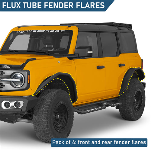 Flux Tube Fender Flares For 2021-2025 Ford Bronco 4-Door(Excluding Heritage Edition, Everglades, Heritage Limited Edition, Stroppe Edition, Raptor) - Ultralisk4x4