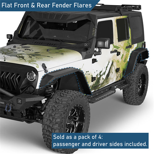 Flat Tube Wide Fender Flares For 2007-2018 Jeep Wrangler JK - ultralisk4x4