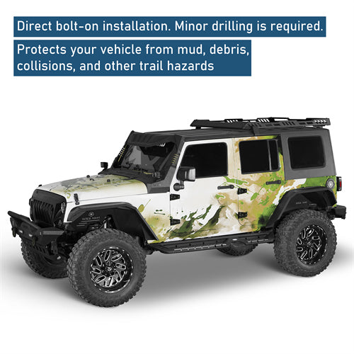 Flat Tube Wide Fender Flares For 2007-2018 Jeep Wrangler JK - ultralisk4x4