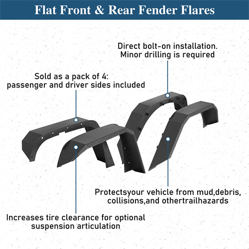 Flat Tube Wide Fender Flares For 2007-2018 Jeep Wrangler JK - ultralisk4x4