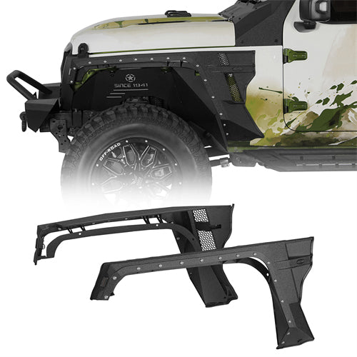 Armour Front Fender Flares w/ LED Turn Signal Lights For 2018-2025 Jeep Wrangler JL / Gladiator JT - Ultralisk4x4