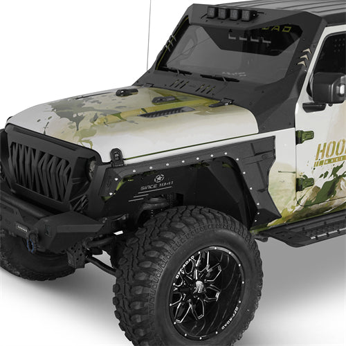 Armour Front Fender Flares w/ LED Turn Signal Lights For 2018-2025 Jeep Wrangler JL / Gladiator JT - Ultralisk4x4