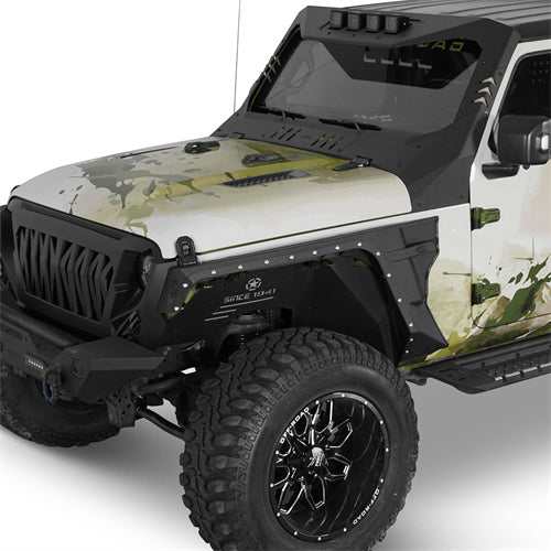 Armour Front Fender Flares w/ LED Turn Signal Lights For 2018-2025 Jeep Wrangler JL / Gladiator JT - Ultralisk4x4