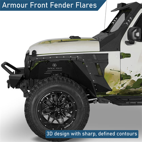 Armour Front Fender Flares w/ LED Turn Signal Lights For 2018-2025 Jeep Wrangler JL / Gladiator JT - Ultralisk4x4
