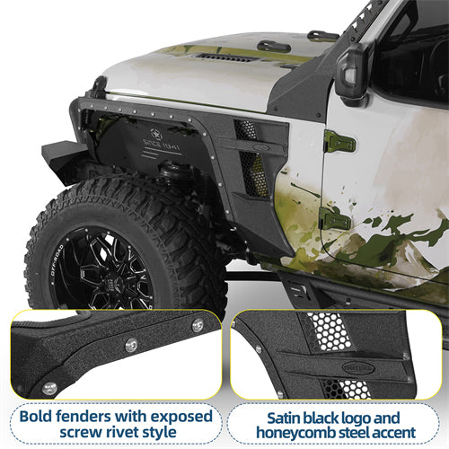 Armour Front Fender Flares w/ LED Turn Signal Lights For 2018-2025 Jeep Wrangler JL / Gladiator JT - Ultralisk4x4