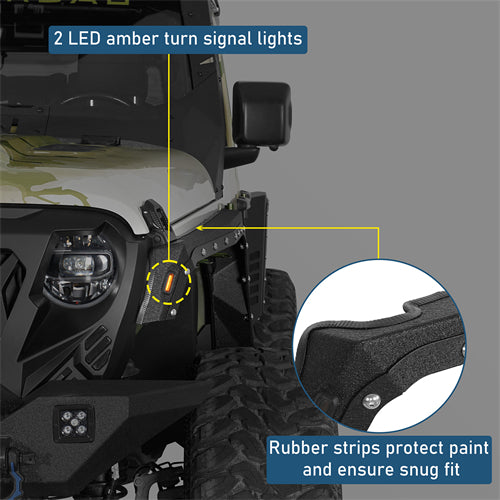 Armour Front Fender Flares w/ LED Turn Signal Lights For 2018-2025 Jeep Wrangler JL / Gladiator JT - Ultralisk4x4