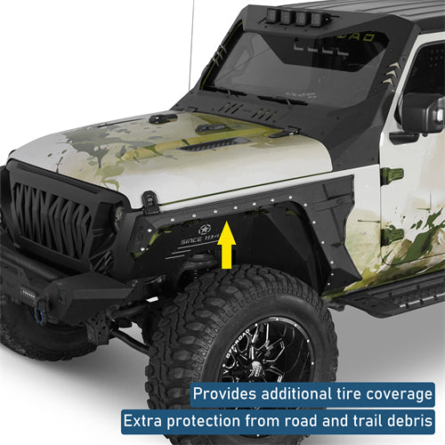 Armour Front Fender Flares w/ LED Turn Signal Lights For 2018-2025 Jeep Wrangler JL / Gladiator JT - Ultralisk4x4