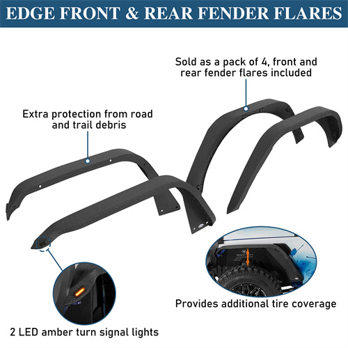 Front & Rear Fender Flares Kit For 2018-2026 Jeep Wrangler JL - Ultralisk4x4