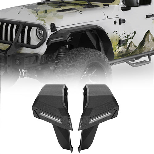 Front Fender Flares w/ LED Turn Signal Lights For 2018-2025 Jeep Wrangler JL & Gladiator JT - ultralisk4x4