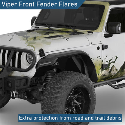 Front Fender Flares w/ LED Turn Signal Lights For 2018-2026 Jeep Wrangler JL & Gladiator JT - ultralisk4x4