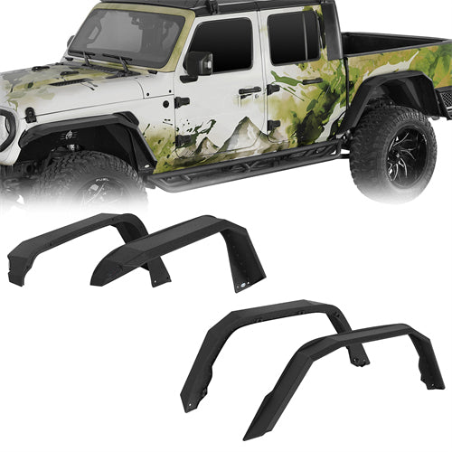 Aftermarket Flat Style Front & Rear Fender Flares For 2020-2025 Jeep Gladiator JT - Ultralisk4x4