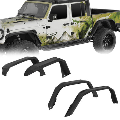Aftermarket Flat Style Front & Rear Fender Flares For 2020-2025 Jeep Gladiator JT - Ultralisk4x4