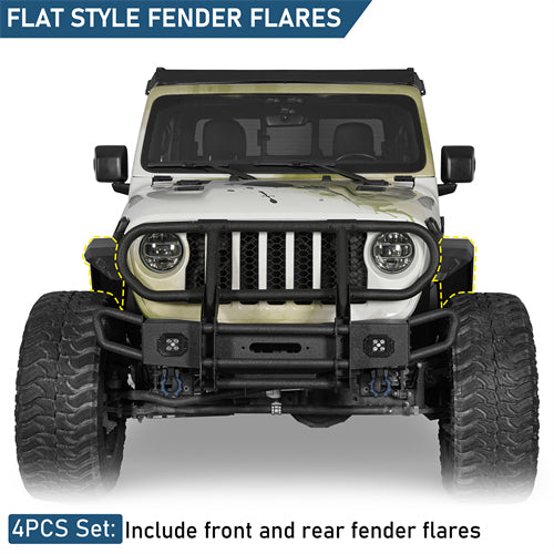 Aftermarket Flat Style Front & Rear Fender Flares For 2020-2025 Jeep Gladiator JT - Ultralisk4x4