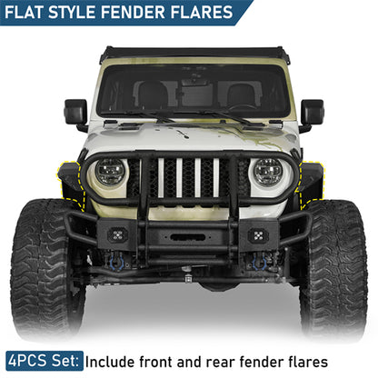 Aftermarket Flat Style Front & Rear Fender Flares For 2020-2025 Jeep Gladiator JT - Ultralisk4x4