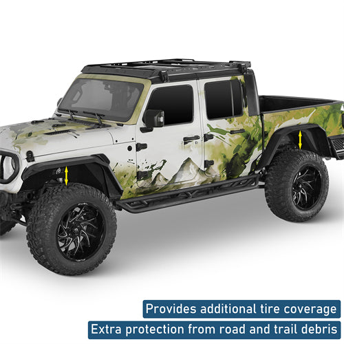 Aftermarket Flat Style Front & Rear Fender Flares For 2020-2025 Jeep Gladiator JT - Ultralisk4x4