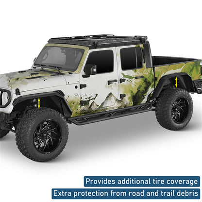 Aftermarket Flat Style Front & Rear Fender Flares For 2020-2025 Jeep Gladiator JT - Ultralisk4x4
