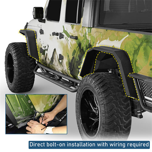 TYGER Star Armor Rock Sliders For 2020–2026 Jeep Gladiator JT – Textured Black, No-Drill Install, 5-Year Warranty