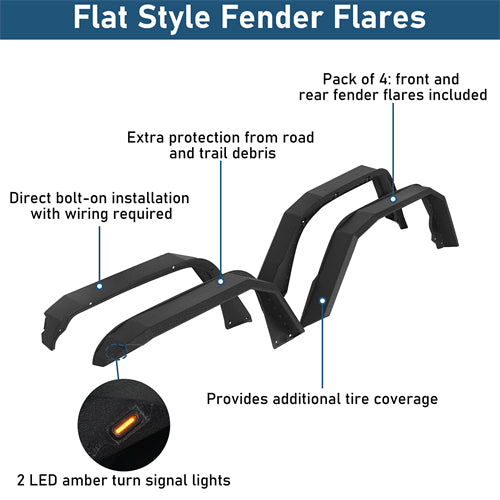 Aftermarket Flat Style Front & Rear Fender Flares For 2020-2025 Jeep Gladiator JT - Ultralisk4x4