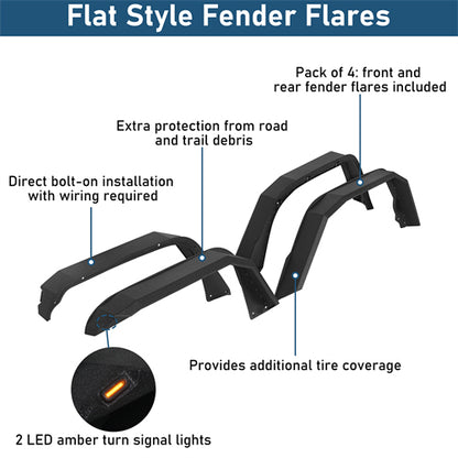 Aftermarket Flat Style Front & Rear Fender Flares For 2020-2025 Jeep Gladiator JT - Ultralisk4x4