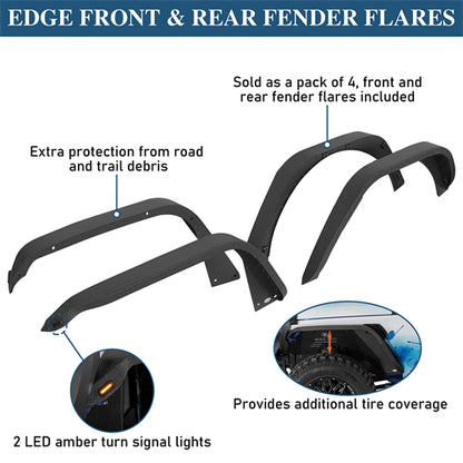 Front & Rear Fender Flares Kit For 2018-2025 Jeep Wrangler JL - Ultralisk4x4