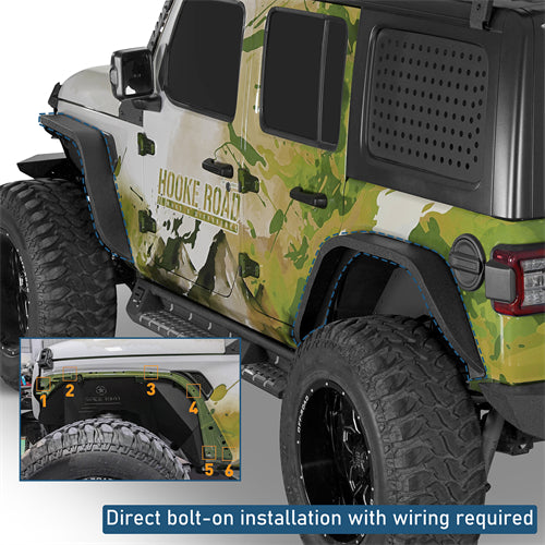 Front & Rear Fender Flares Kit For 2018-2025 Jeep Wrangler JL - Ultralisk4x4