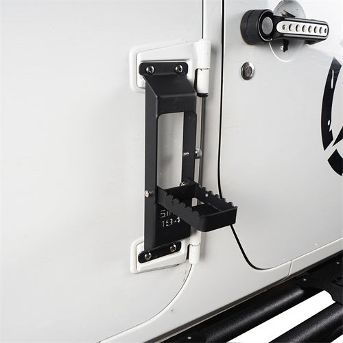Matte Black Metal Folding Door Hinge Steps for 2007-2018 Jeep Wrangler JK(with Since 1941 Sign) - Ultralisk4x4